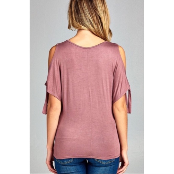 Dusty Mauve Cold Shoulder Tie Top - Picture 3 of 5